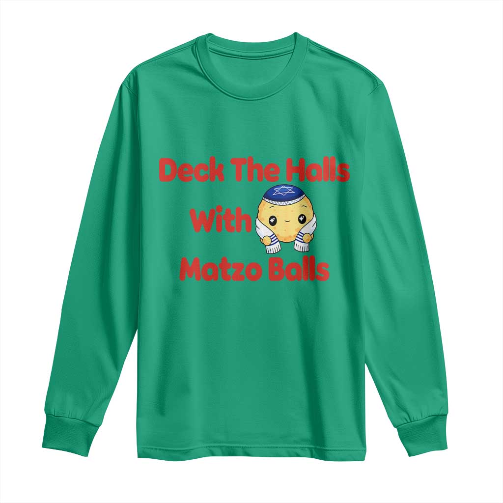 Deck The Halls With Matzo Balls Long Sleeve Shirt Religious Jewish Holiday Gift - Wonder Print Shop