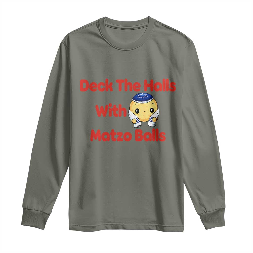 Deck The Halls With Matzo Balls Long Sleeve Shirt Religious Jewish Holiday Gift - Wonder Print Shop