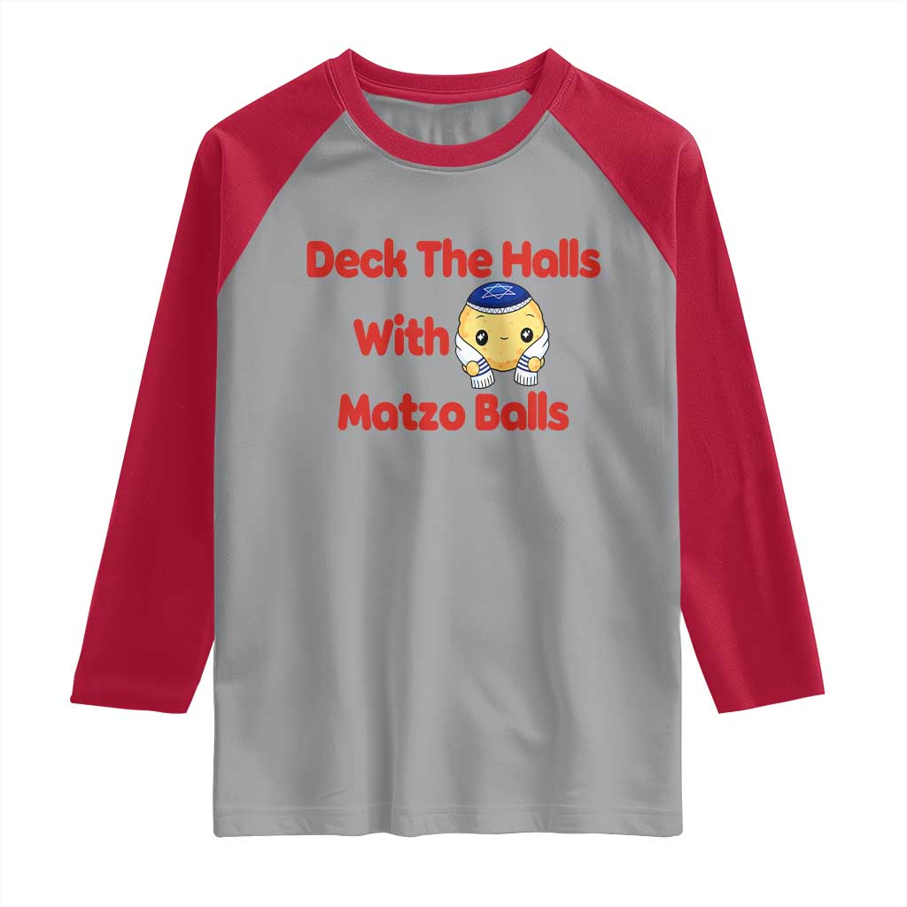 Deck The Halls With Matzo Balls Raglan Shirt Religious Jewish Holiday Gift - Wonder Print Shop