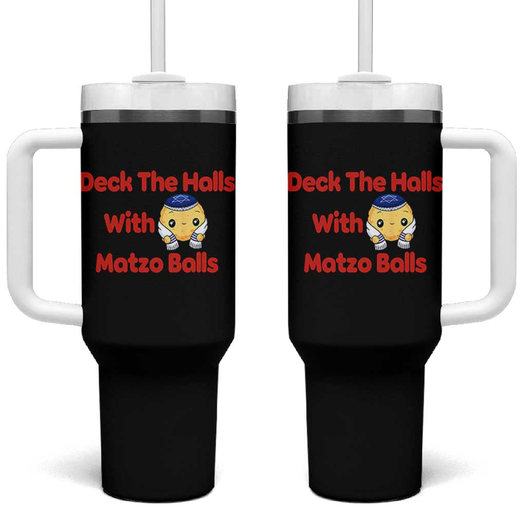 Deck The Halls With Matzo Balls Tumbler With Handle Religious Jewish Holiday Gift - Wonder Print Shop