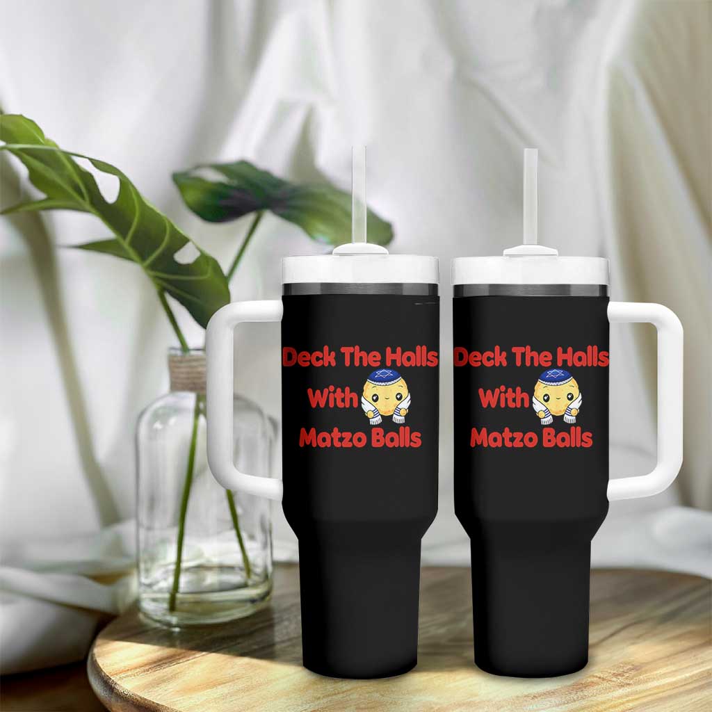 Deck The Halls With Matzo Balls Tumbler With Handle Religious Jewish Holiday Gift - Wonder Print Shop