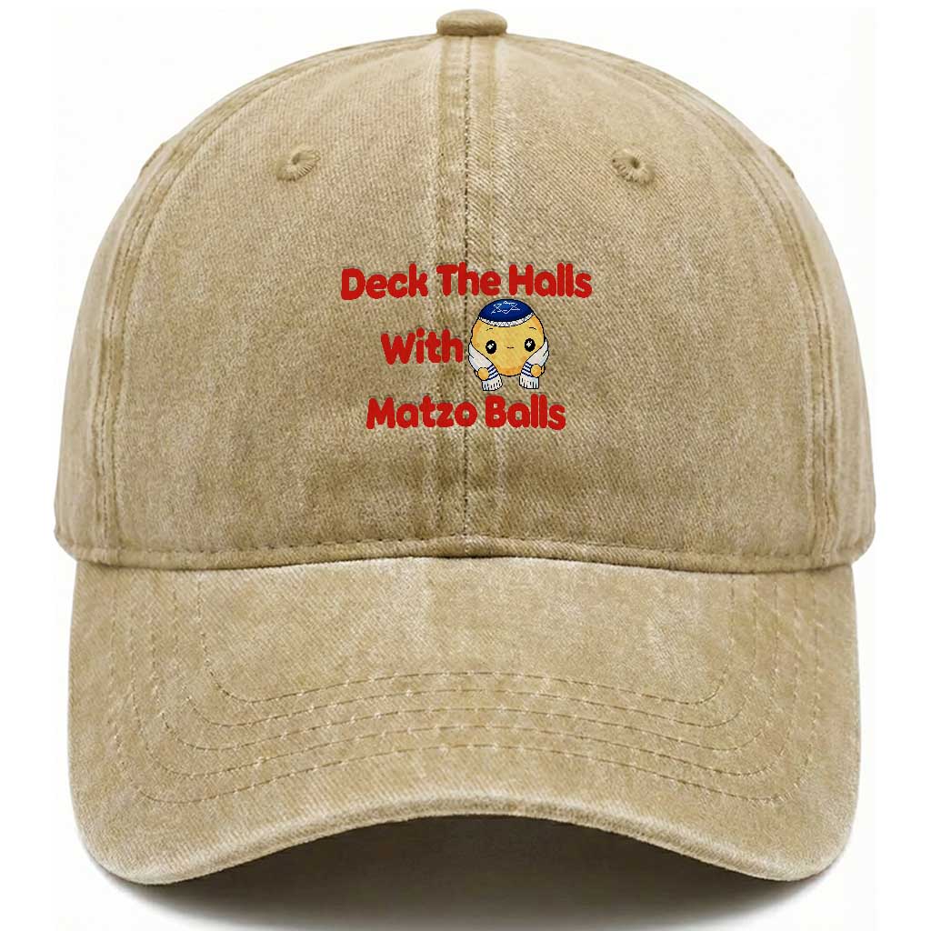Deck The Halls With Matzo Balls Washed Cotton Baseball Cap Religious Jewish Holiday Gift