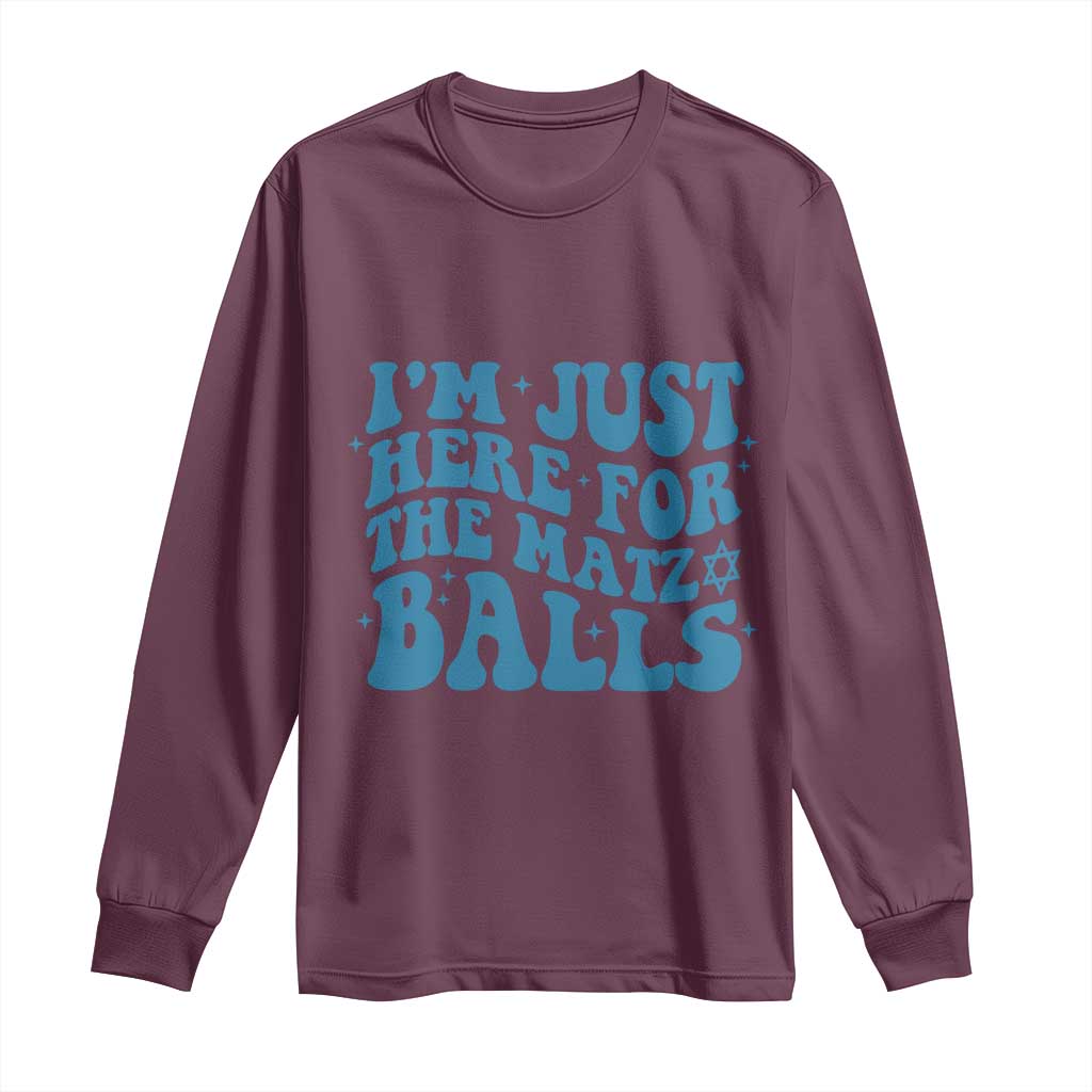 Funny Hanukkah Long Sleeve Shirt Im Just Here For The Matzo Balls Jewish Gift - Wonder Print Shop