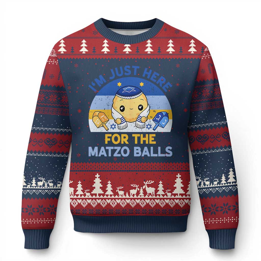 Im Just Here For The Matzo Balls Ugly Christmas Sweater Funny Jewish Holiday Gift - Wonder Print Shop