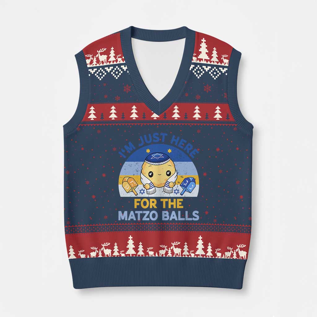 Im Just Here For The Matzo Balls V-Neck Knit Sweater Vest Funny Jewish Holiday Gift - Wonder Print Shop