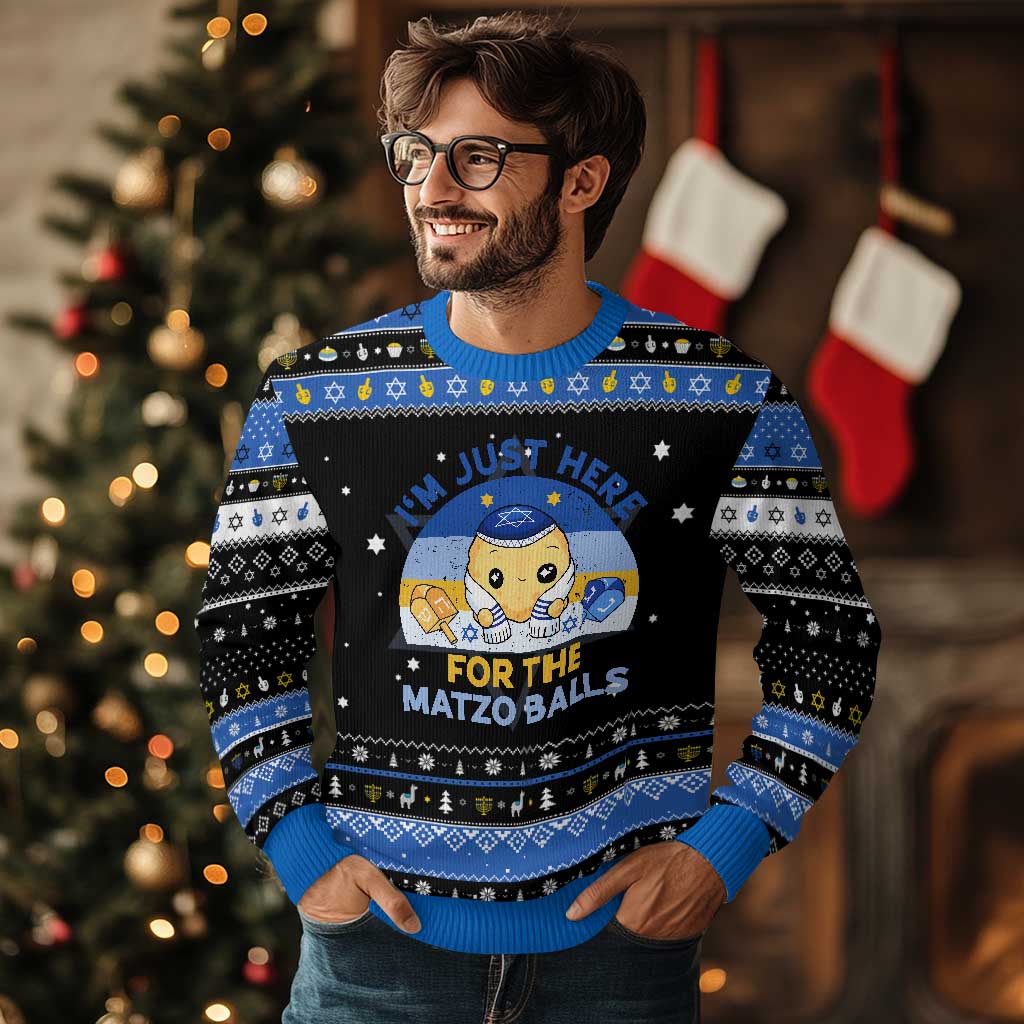Im Just Here For The Matzo Balls Hanukkah Ugly Sweater Funny Jewish Holiday Gift - Wonder Print Shop