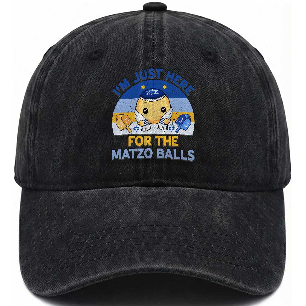Im Just Here For The Matzo Balls Washed Cotton Baseball Cap Funny Jewish Holiday Gift