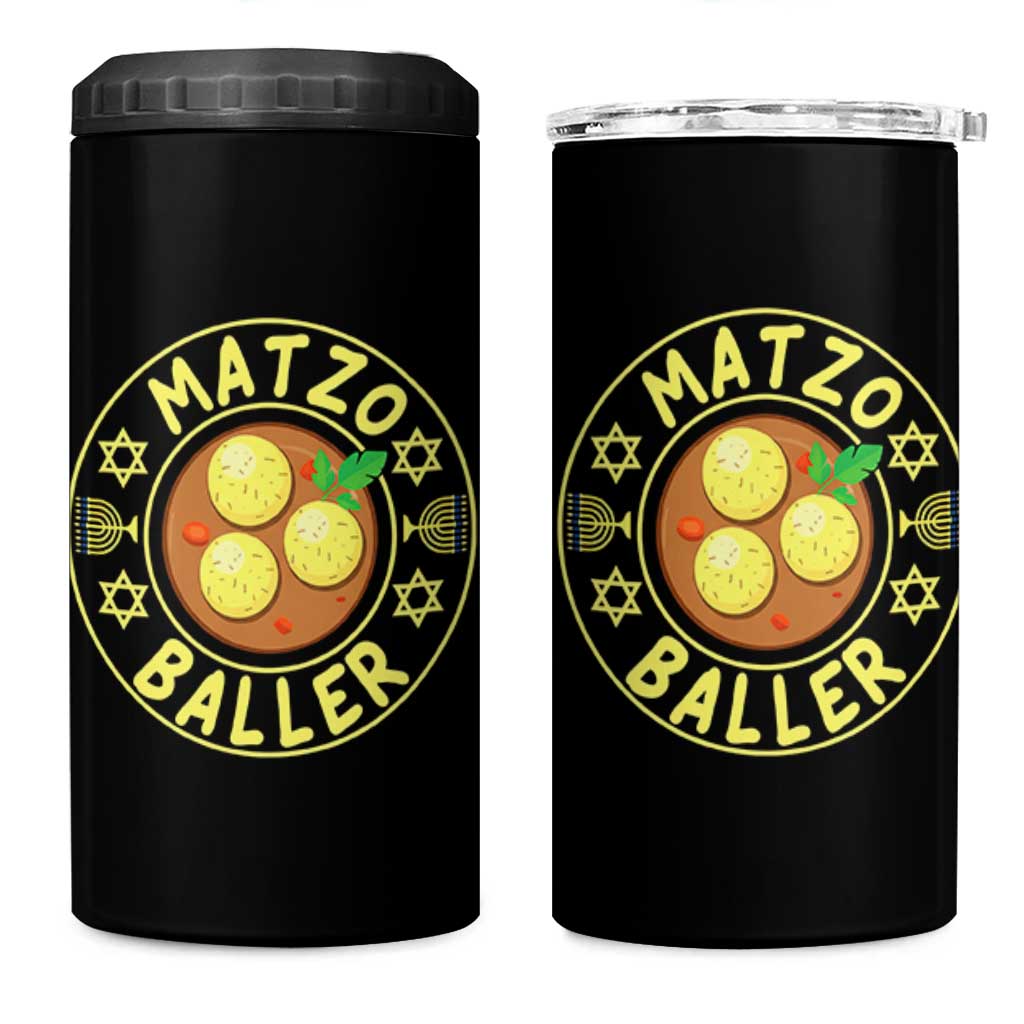 Funny Hanukkah Food Lover Gift 4 in 1 Can Cooler Tumbler Matzo Baller - Wonder Print Shop