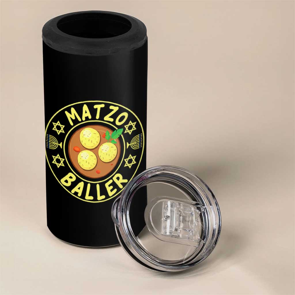 Funny Hanukkah Food Lover Gift 4 in 1 Can Cooler Tumbler Matzo Baller - Wonder Print Shop