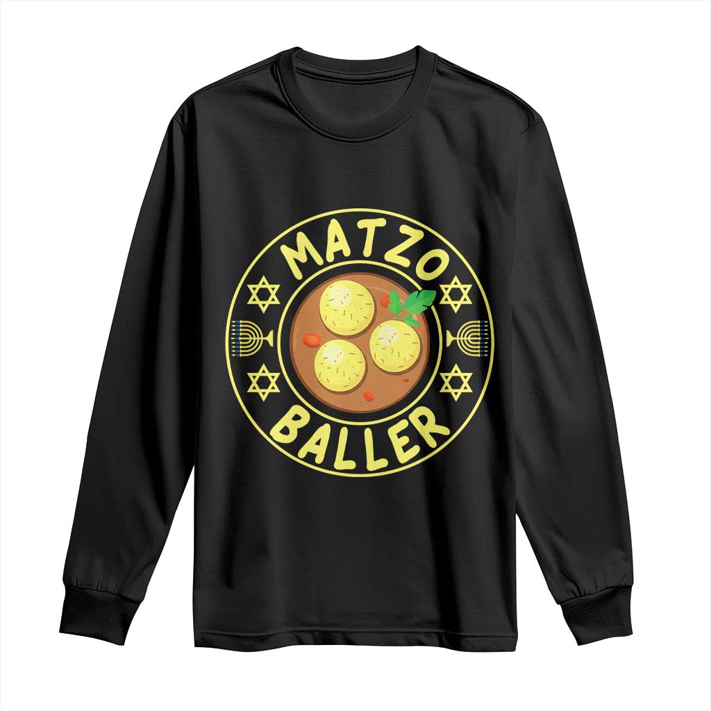 Funny Hanukkah Food Lover Gift Long Sleeve Shirt Matzo Baller - Wonder Print Shop