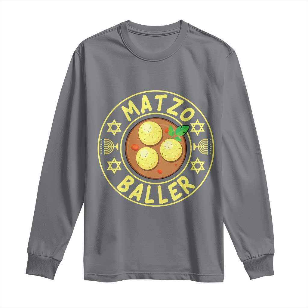 Funny Hanukkah Food Lover Gift Long Sleeve Shirt Matzo Baller - Wonder Print Shop