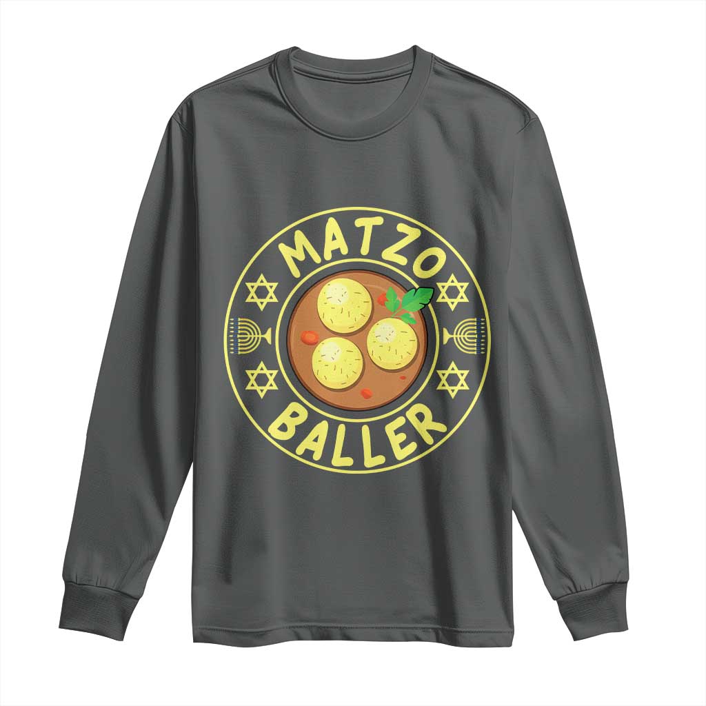 Funny Hanukkah Food Lover Gift Long Sleeve Shirt Matzo Baller - Wonder Print Shop