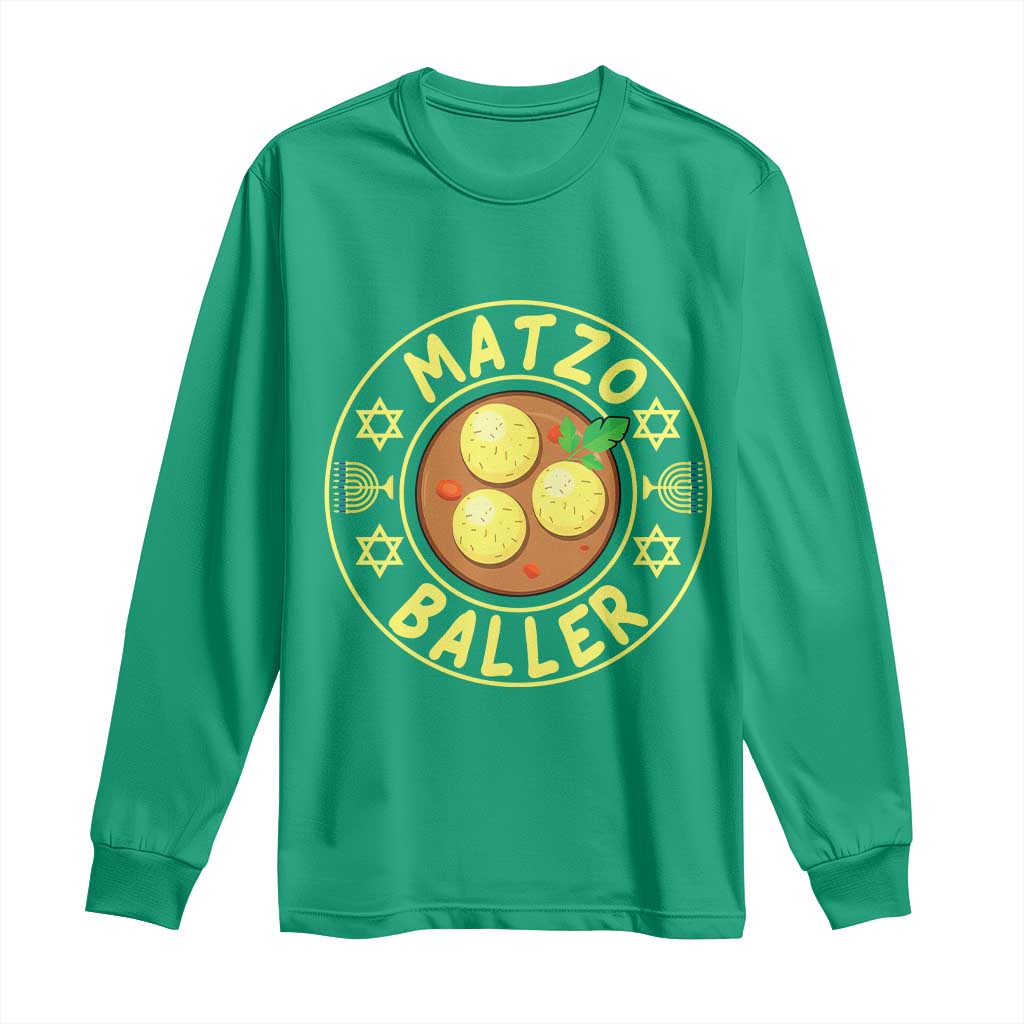 Funny Hanukkah Food Lover Gift Long Sleeve Shirt Matzo Baller - Wonder Print Shop