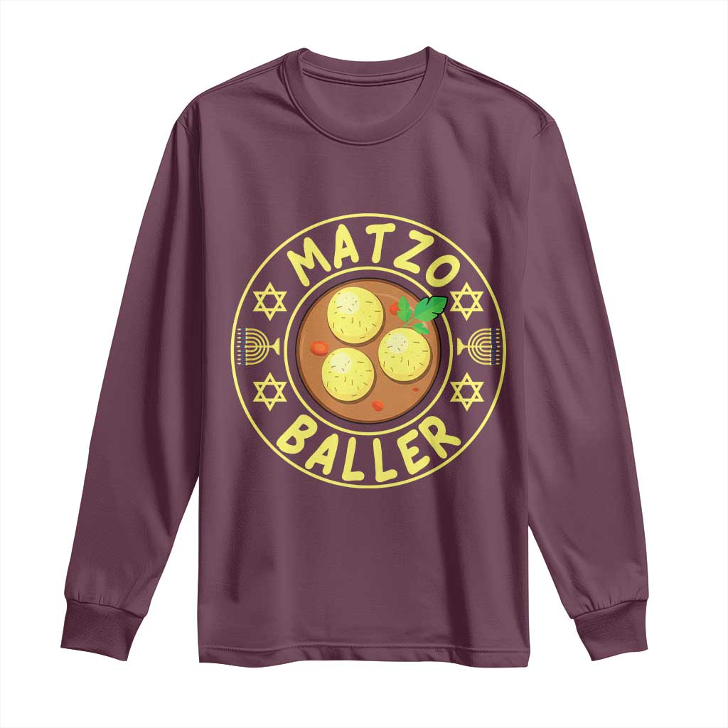 Funny Hanukkah Food Lover Gift Long Sleeve Shirt Matzo Baller - Wonder Print Shop