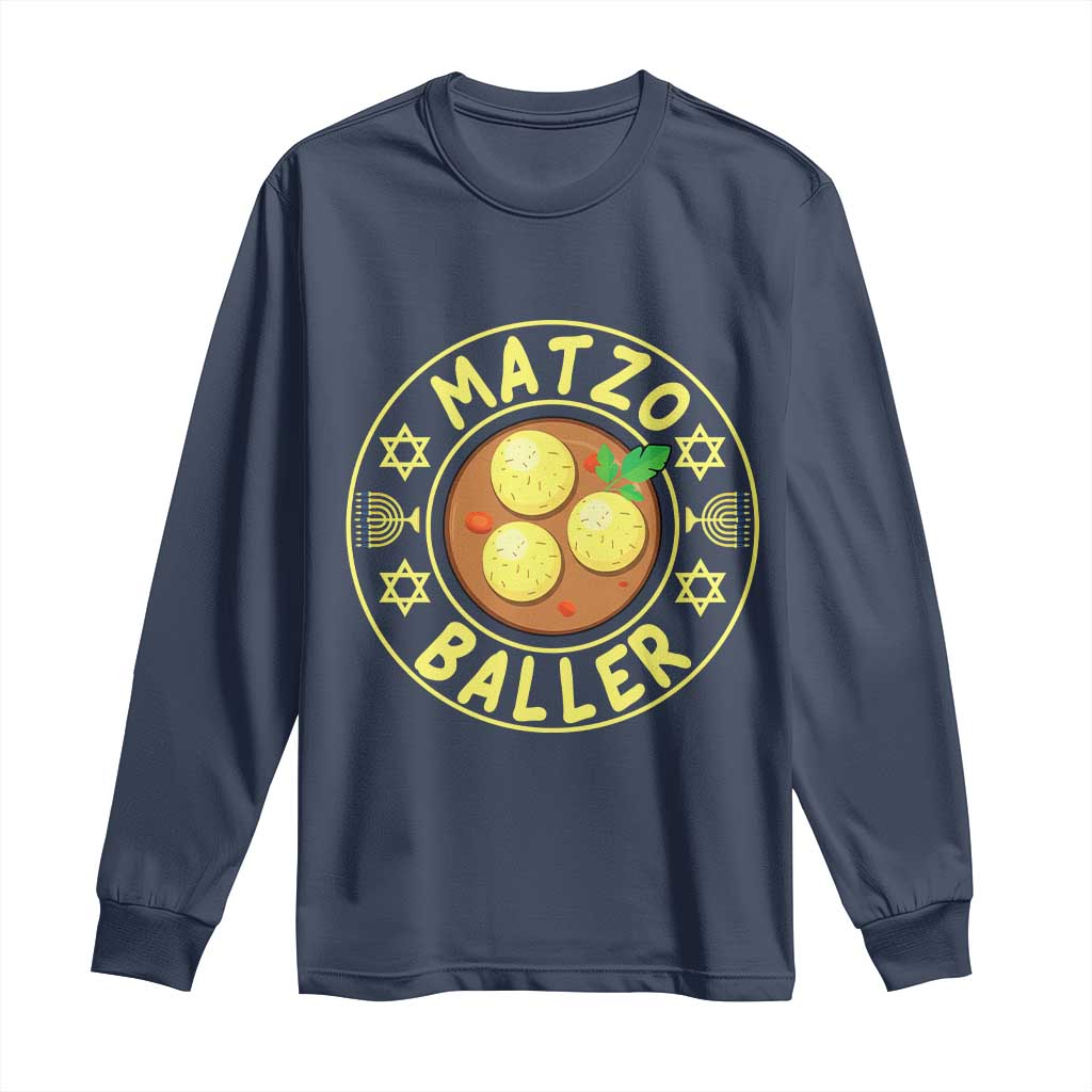 Funny Hanukkah Food Lover Gift Long Sleeve Shirt Matzo Baller - Wonder Print Shop