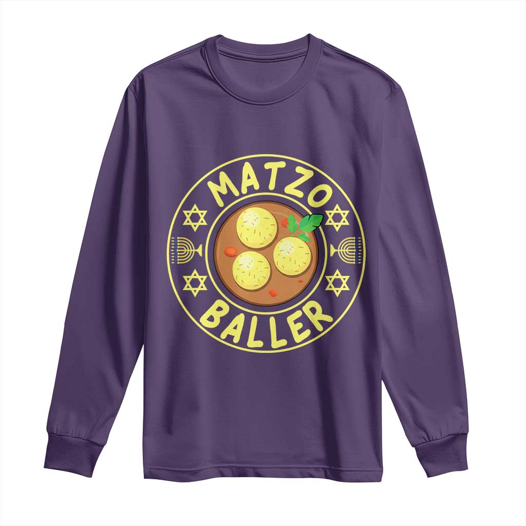 Funny Hanukkah Food Lover Gift Long Sleeve Shirt Matzo Baller - Wonder Print Shop
