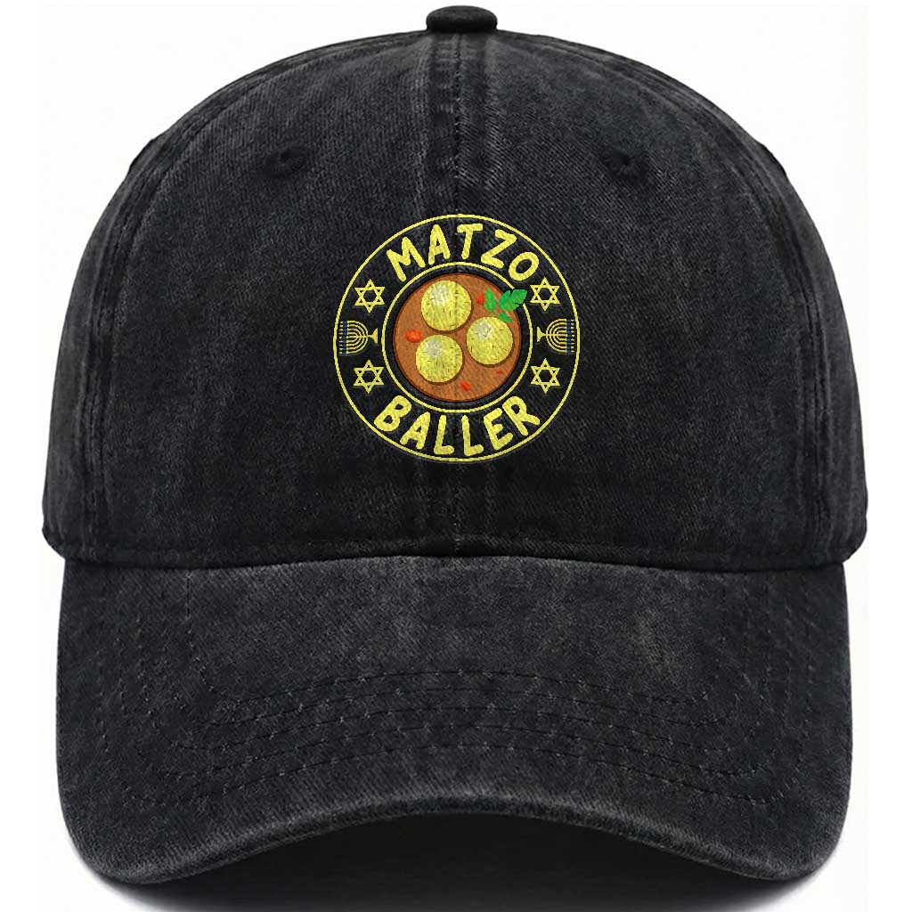 Funny Hanukkah Food Lover Gift Washed Cotton Baseball Cap Matzo Baller