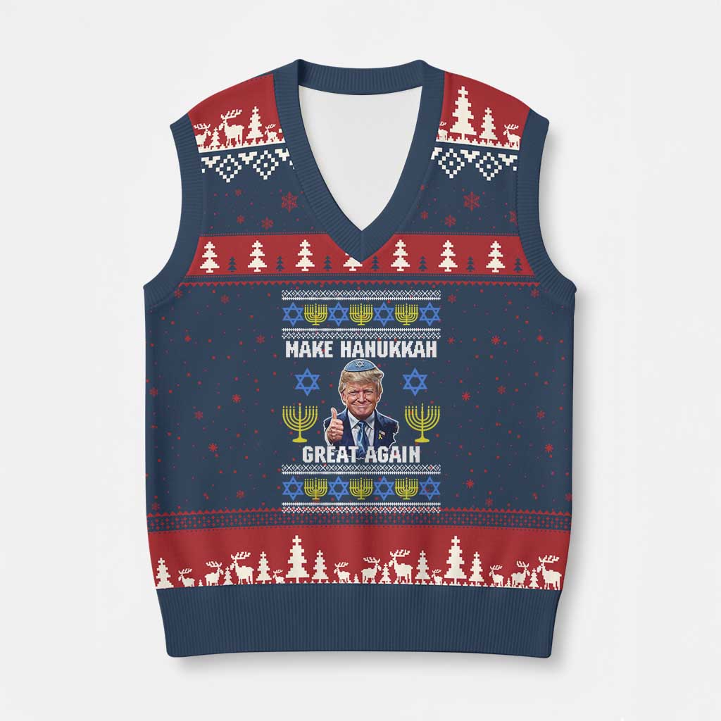 Make Hanukkah Great Again V-Neck Knit Sweater Vest Funny Ugly Jewish Holiday Gift - Wonder Print Shop