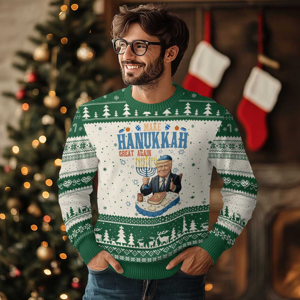 Funny Jewish Holiday Ugly Christmas Sweater Make Hanukkah Great Again Ugly Gift - Wonder Print Shop