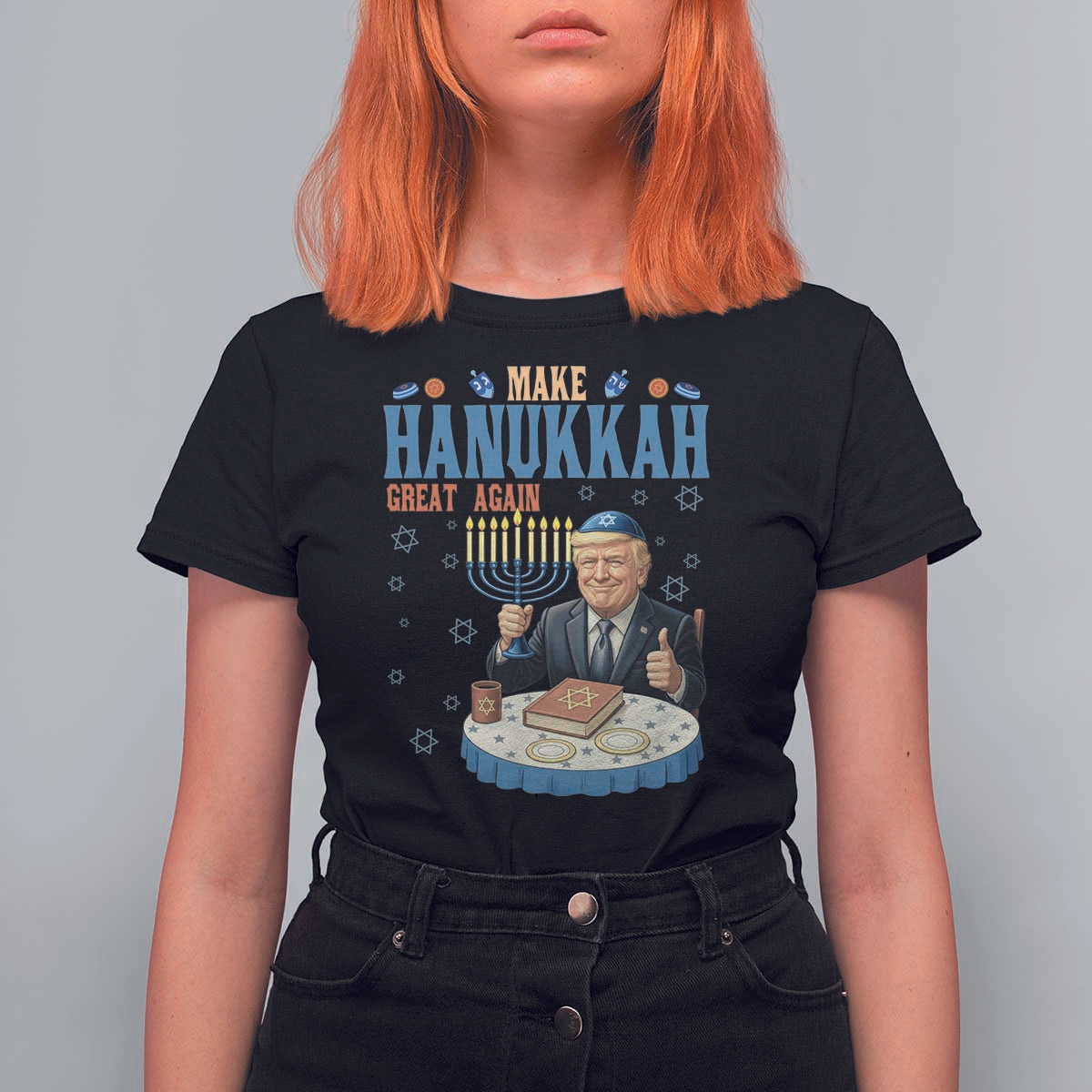 Funny Jewish Holiday T Shirt For Women Make Hanukkah Great Again Ugly Gift - Wonder Print Shop