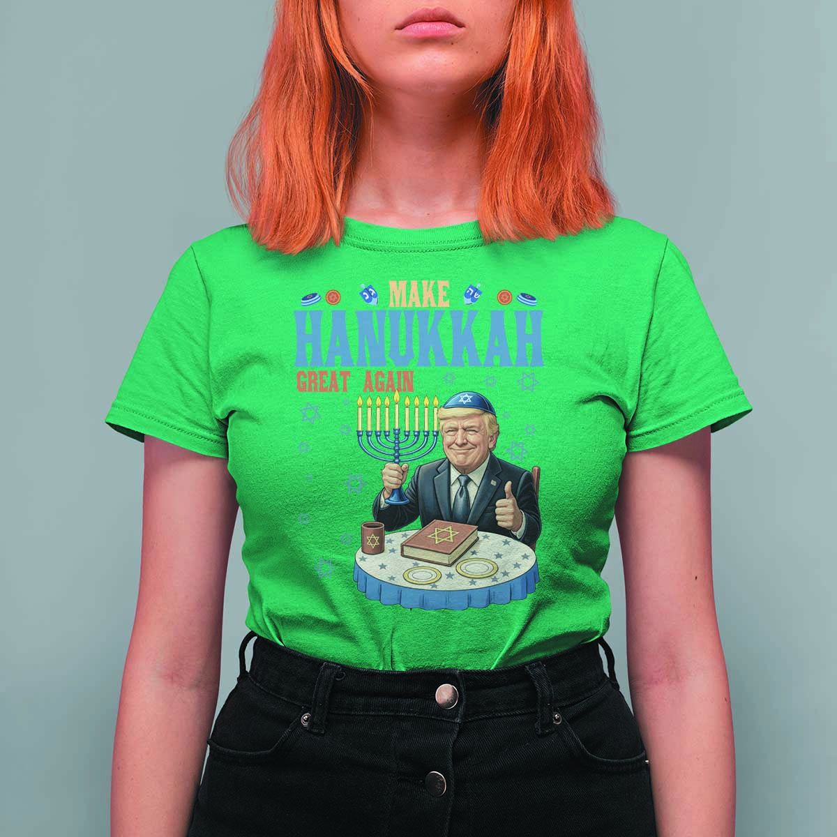 Funny Jewish Holiday T Shirt For Women Make Hanukkah Great Again Ugly Gift - Wonder Print Shop