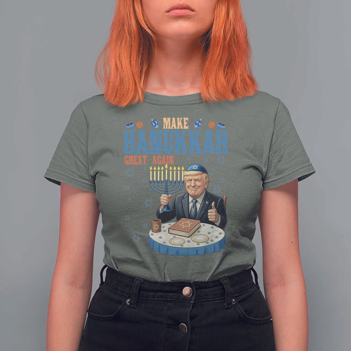 Funny Jewish Holiday T Shirt For Women Make Hanukkah Great Again Ugly Gift - Wonder Print Shop