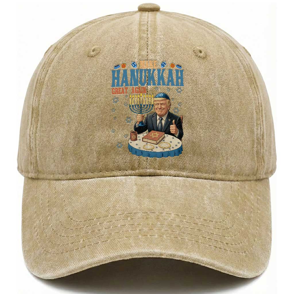 Funny Jewish Holiday Washed Cotton Baseball Cap Make Hanukkah Great Again Ugly Gift