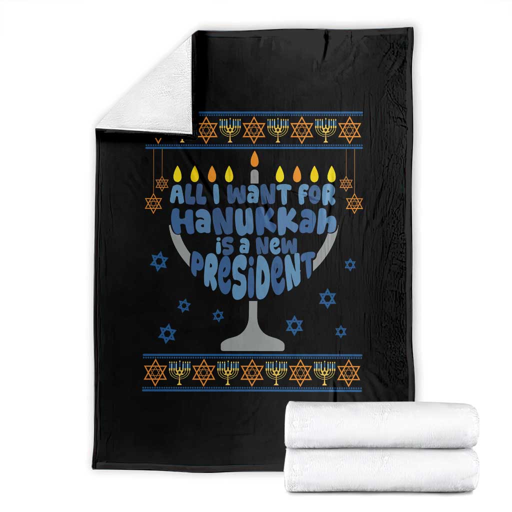 Funny Political Ugly Throw Blanket All I Want For Hanukkah Is A New President - Wonder Print Shop