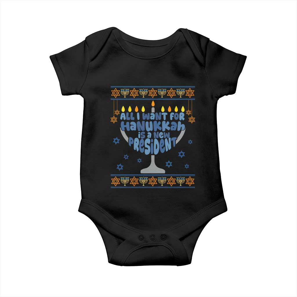 Funny Political Ugly Baby Onesie All I Want For Hanukkah Is A New President - Wonder Print Shop