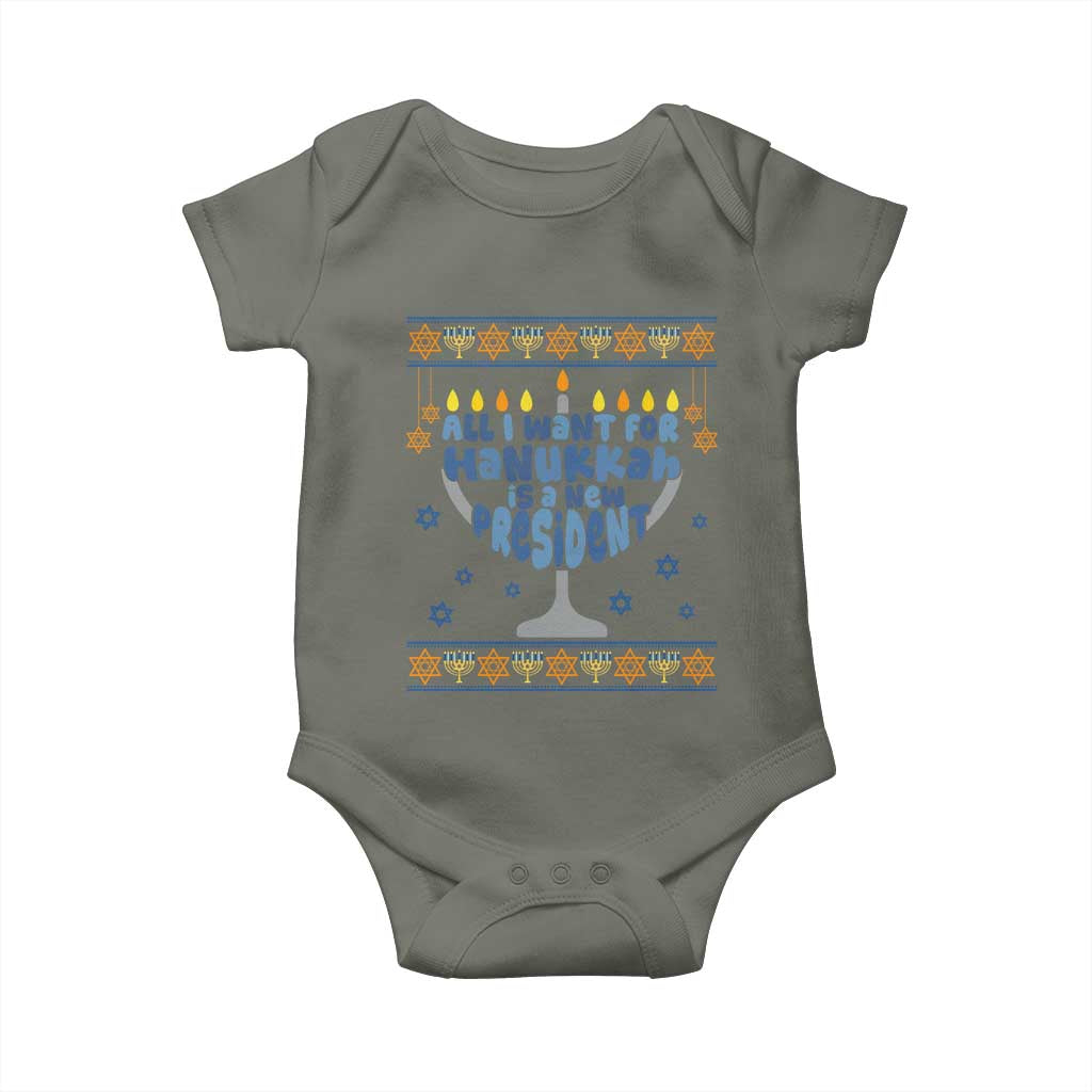 Funny Political Ugly Baby Onesie All I Want For Hanukkah Is A New President - Wonder Print Shop
