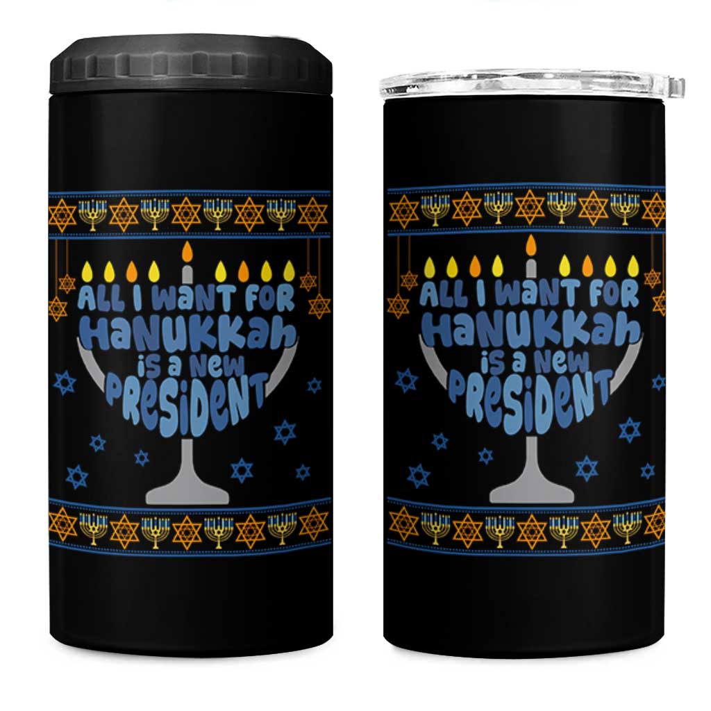 Funny Political Ugly 4 in 1 Can Cooler Tumbler All I Want For Hanukkah Is A New President - Wonder Print Shop