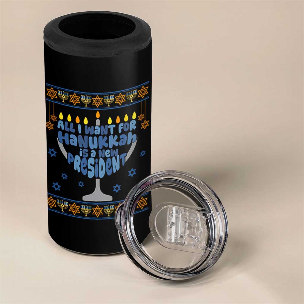 Funny Political Ugly 4 in 1 Can Cooler Tumbler All I Want For Hanukkah Is A New President - Wonder Print Shop