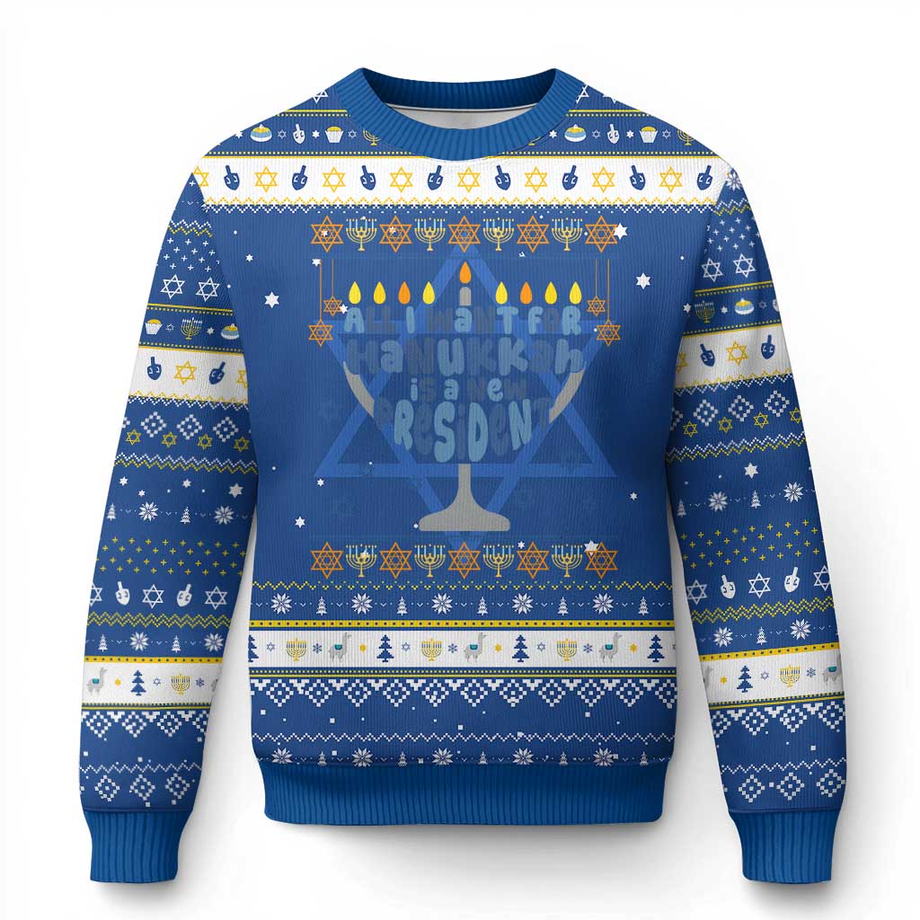 Funny Political Ugly Hanukkah Ugly Sweater All I Want For Chanukkah Is A New President - Wonder Print Shop