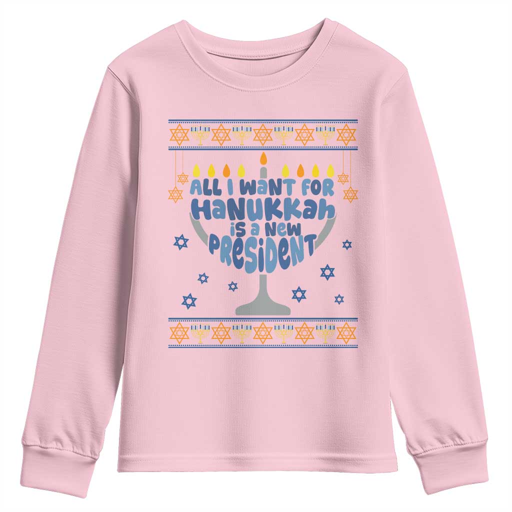Funny Political Ugly Youth Sweatshirt All I Want For Hanukkah Is A New President - Wonder Print Shop