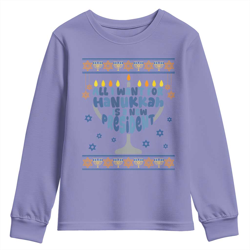 Funny Political Ugly Youth Sweatshirt All I Want For Hanukkah Is A New President - Wonder Print Shop
