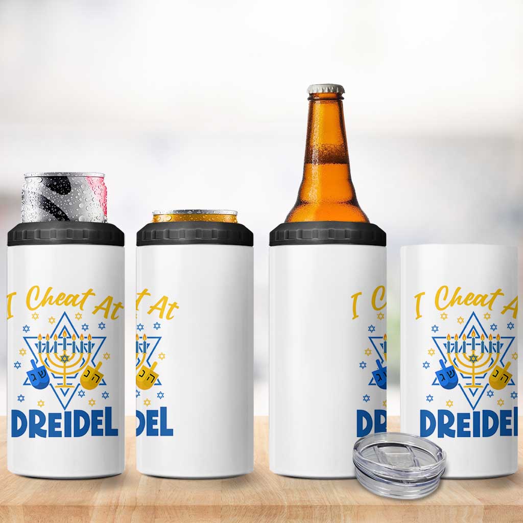 I Cheat At Dreidel 4 in 1 Can Cooler Tumbler Funny Hanukkah Jewish Gift - Wonder Print Shop