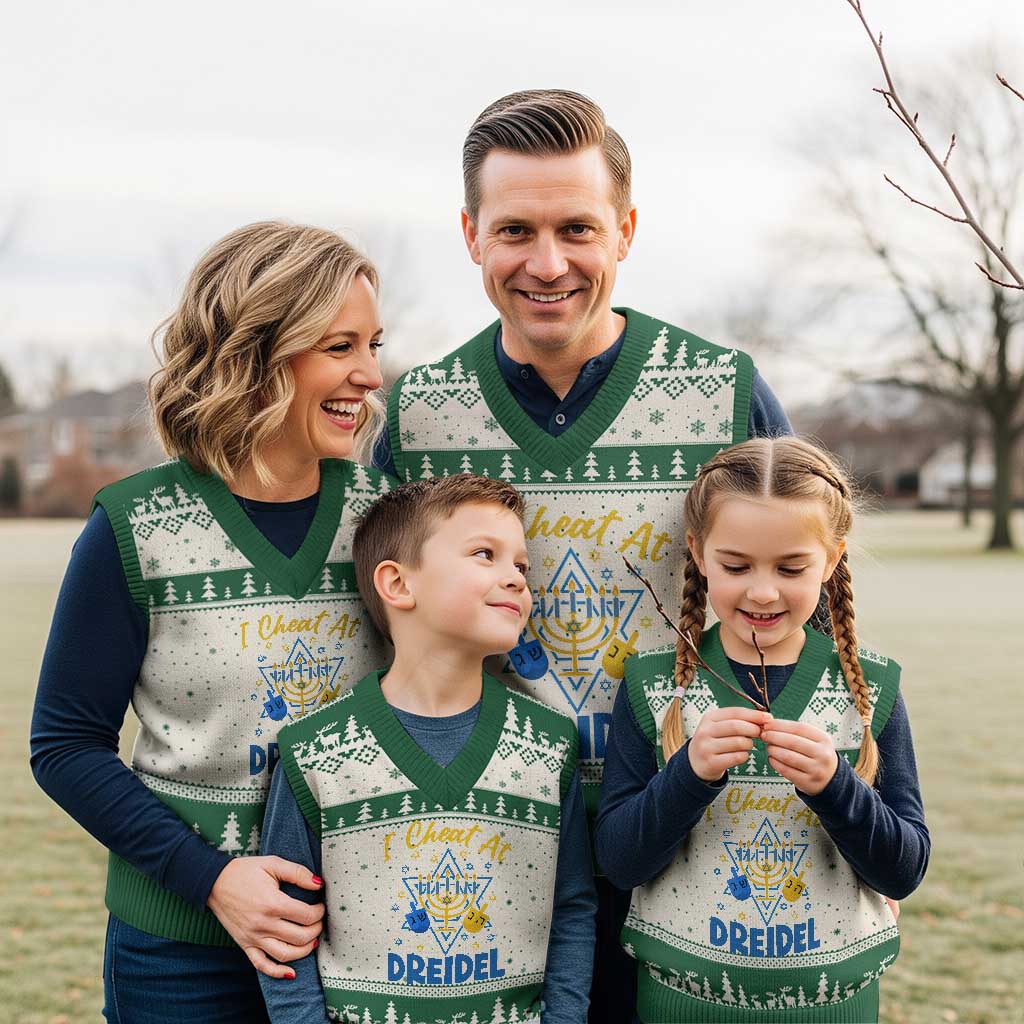 I Cheat At Dreidel V-Neck Knit Sweater Vest Funny Hanukkah Jewish Gift - Wonder Print Shop