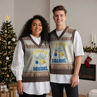 I Cheat At Dreidel V-Neck Knit Sweater Vest Funny Hanukkah Jewish Gift - Wonder Print Shop