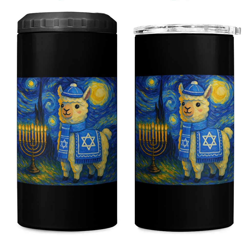 Starry Hanukkah Night 4 in 1 Can Cooler Tumbler Funny Llama Jewish Holiday Gift - Wonder Print Shop