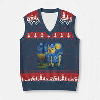 Starry Hanukkah Night V-Neck Knit Sweater Vest Funny Llama Jewish Holiday Gift - Wonder Print Shop