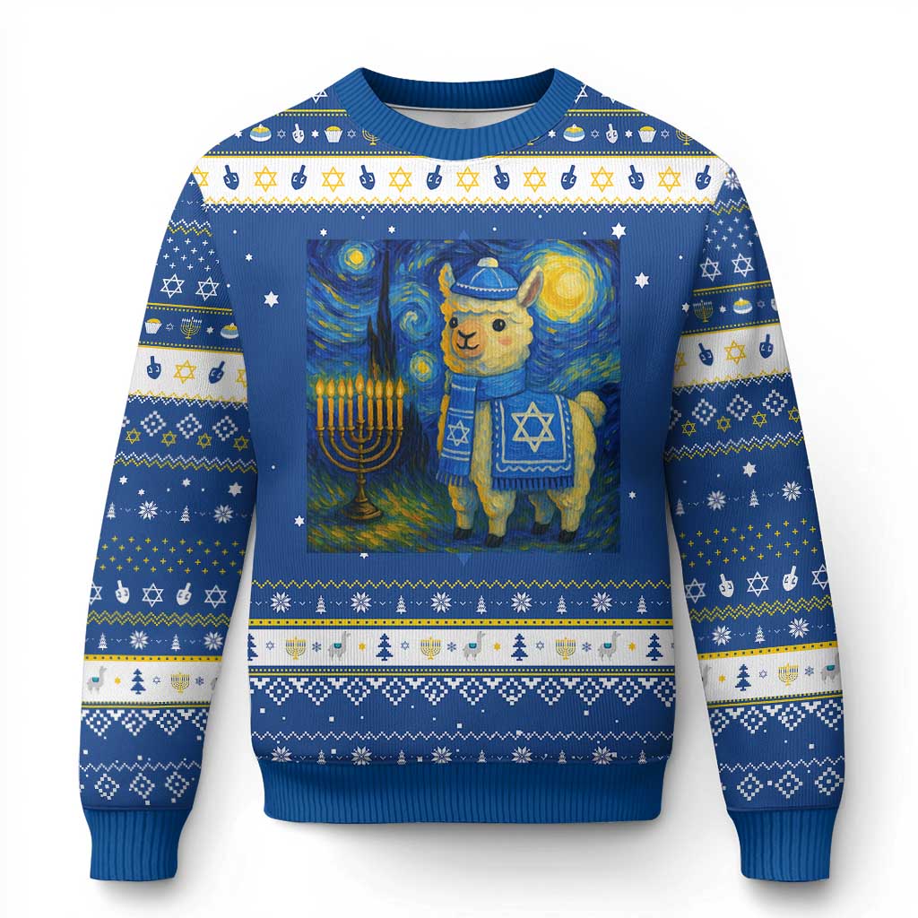 Starry Night Inspired Hanukkah Ugly Sweater Funny Llama Jewish Holiday Gift - Wonder Print Shop