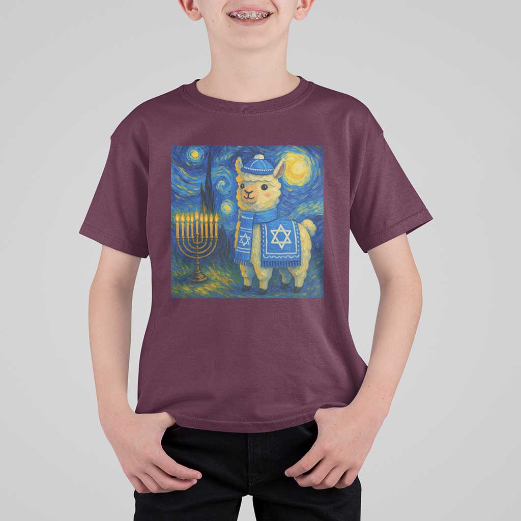 Starry Hanukkah Night T Shirt For Kid Funny Llama Jewish Holiday Gift - Wonder Print Shop
