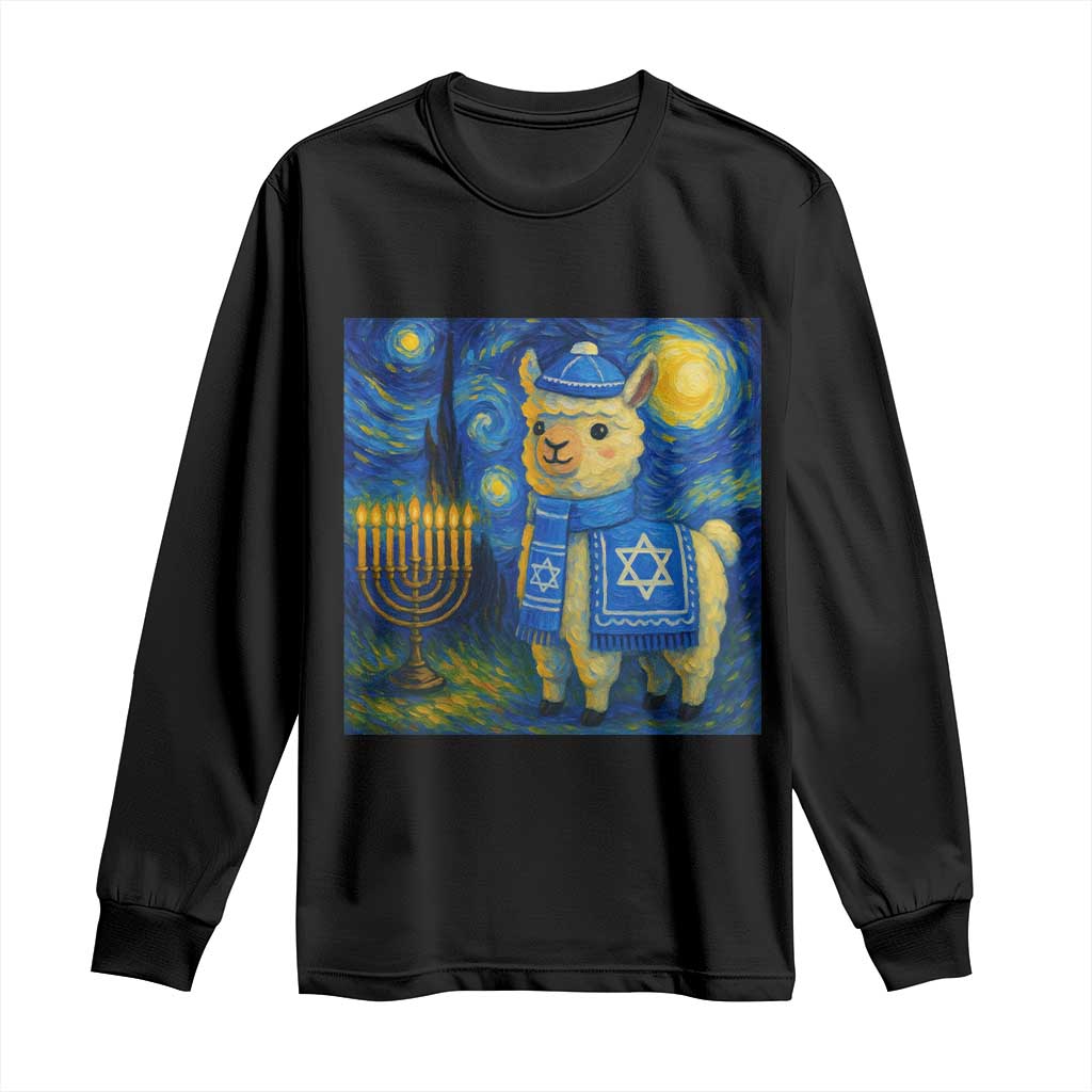 Starry Hanukkah Night Long Sleeve Shirt Funny Llama Jewish Holiday Gift - Wonder Print Shop