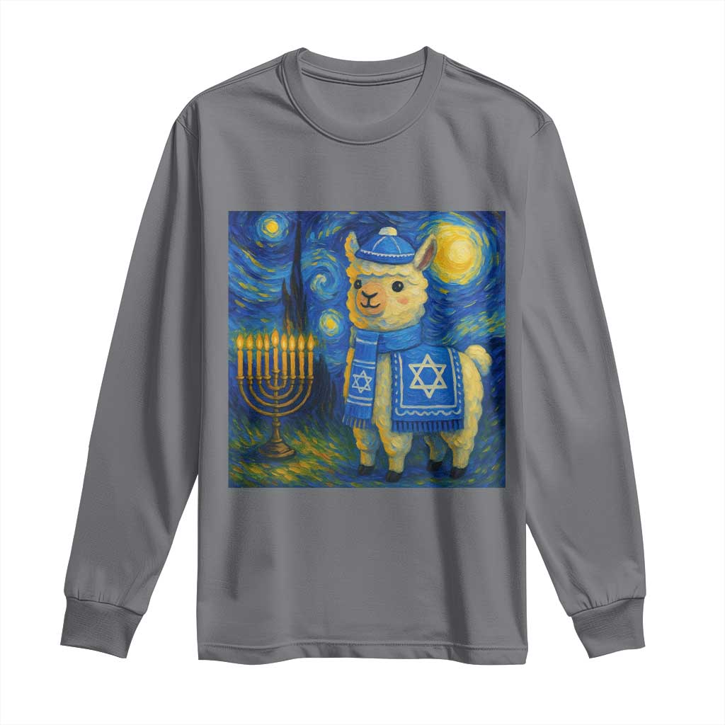 Starry Hanukkah Night Long Sleeve Shirt Funny Llama Jewish Holiday Gift - Wonder Print Shop