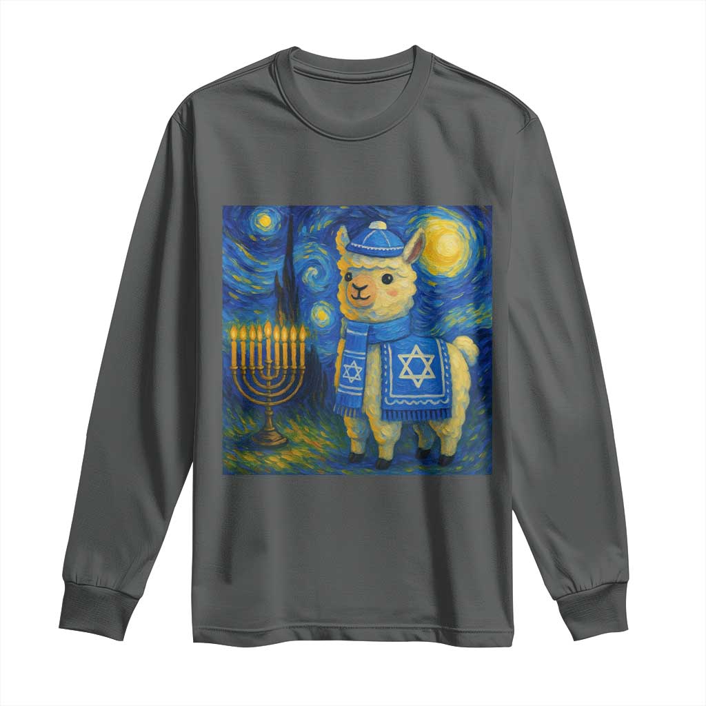 Starry Hanukkah Night Long Sleeve Shirt Funny Llama Jewish Holiday Gift - Wonder Print Shop