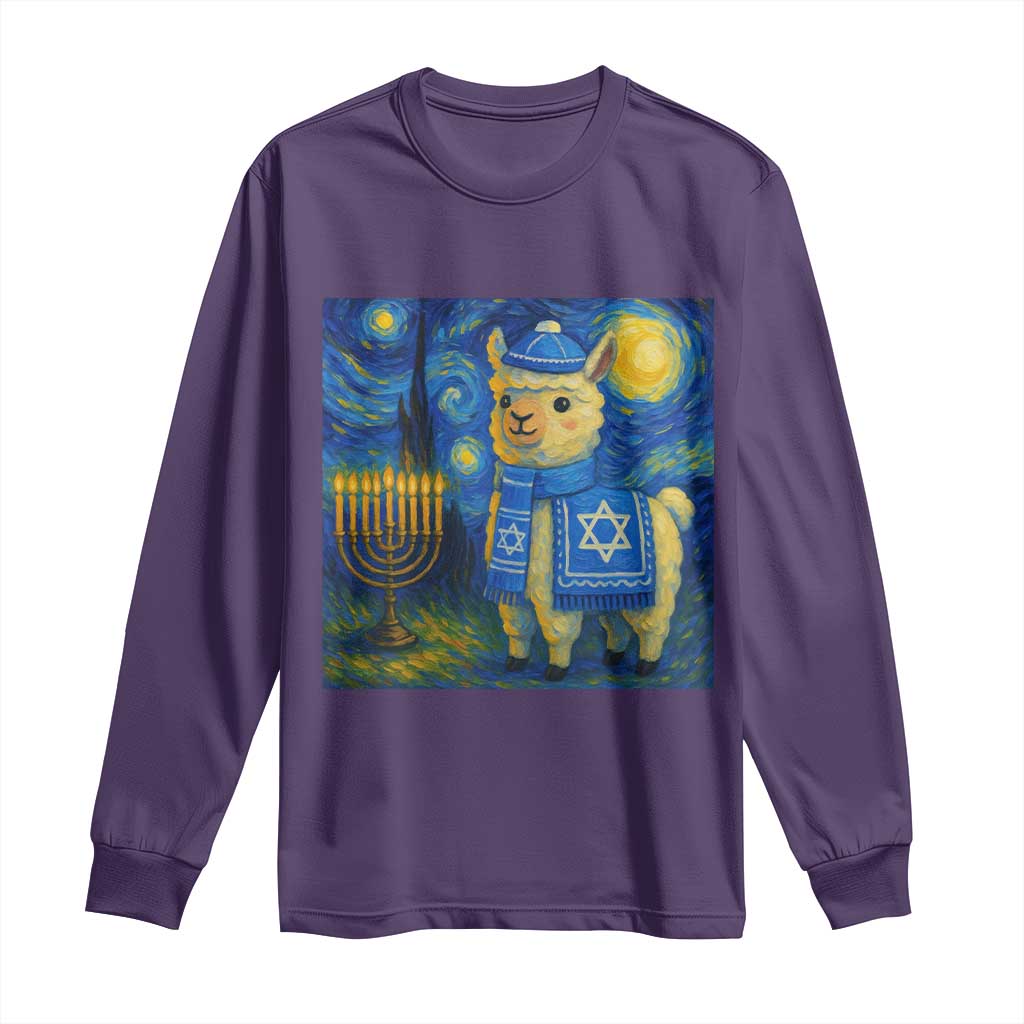 Starry Hanukkah Night Long Sleeve Shirt Funny Llama Jewish Holiday Gift - Wonder Print Shop