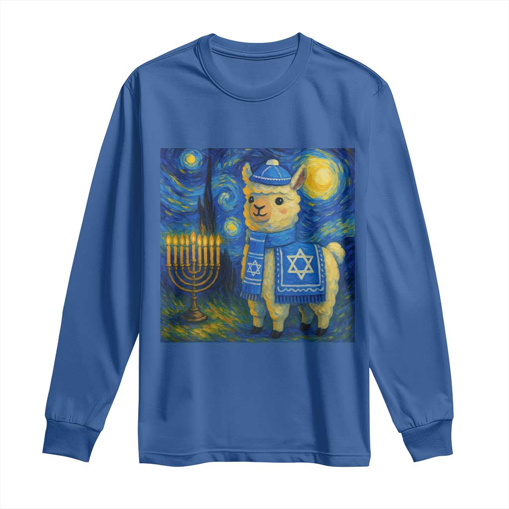 Starry Hanukkah Night Long Sleeve Shirt Funny Llama Jewish Holiday Gift - Wonder Print Shop