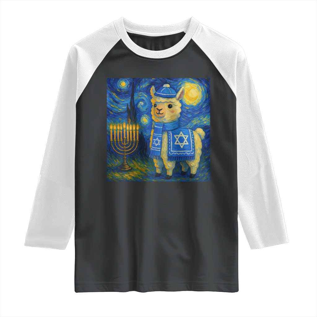 Starry Hanukkah Night Raglan Shirt Funny Llama Jewish Holiday Gift - Wonder Print Shop
