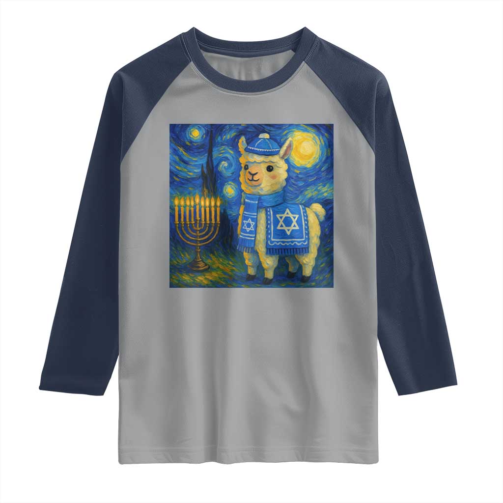 Starry Hanukkah Night Raglan Shirt Funny Llama Jewish Holiday Gift - Wonder Print Shop