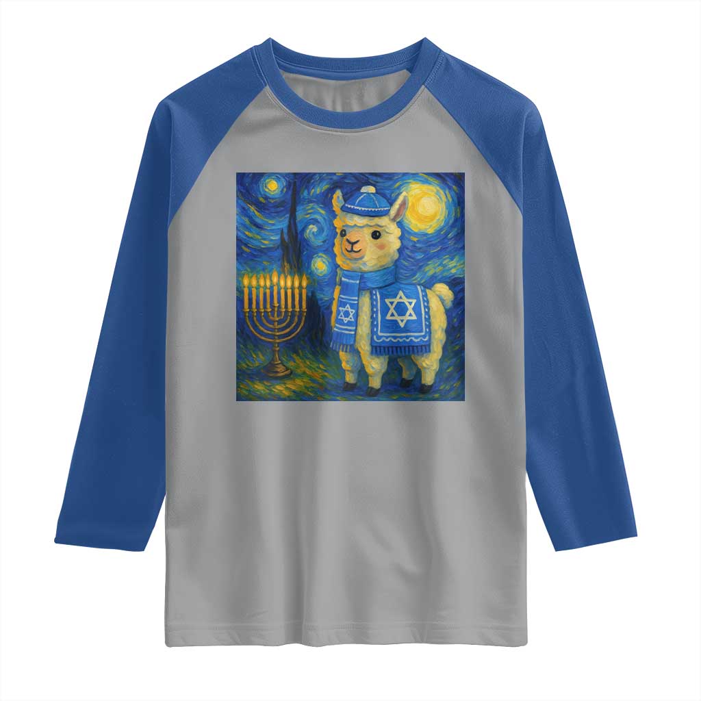 Starry Hanukkah Night Raglan Shirt Funny Llama Jewish Holiday Gift - Wonder Print Shop